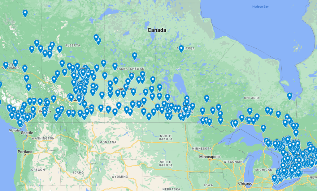 Locations of services in Canada